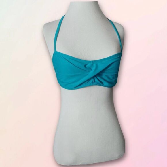 Retro, Turquoise, Pin-Up Style, Balconette, Twist Front, Bikini Top - Picture 1 of 14